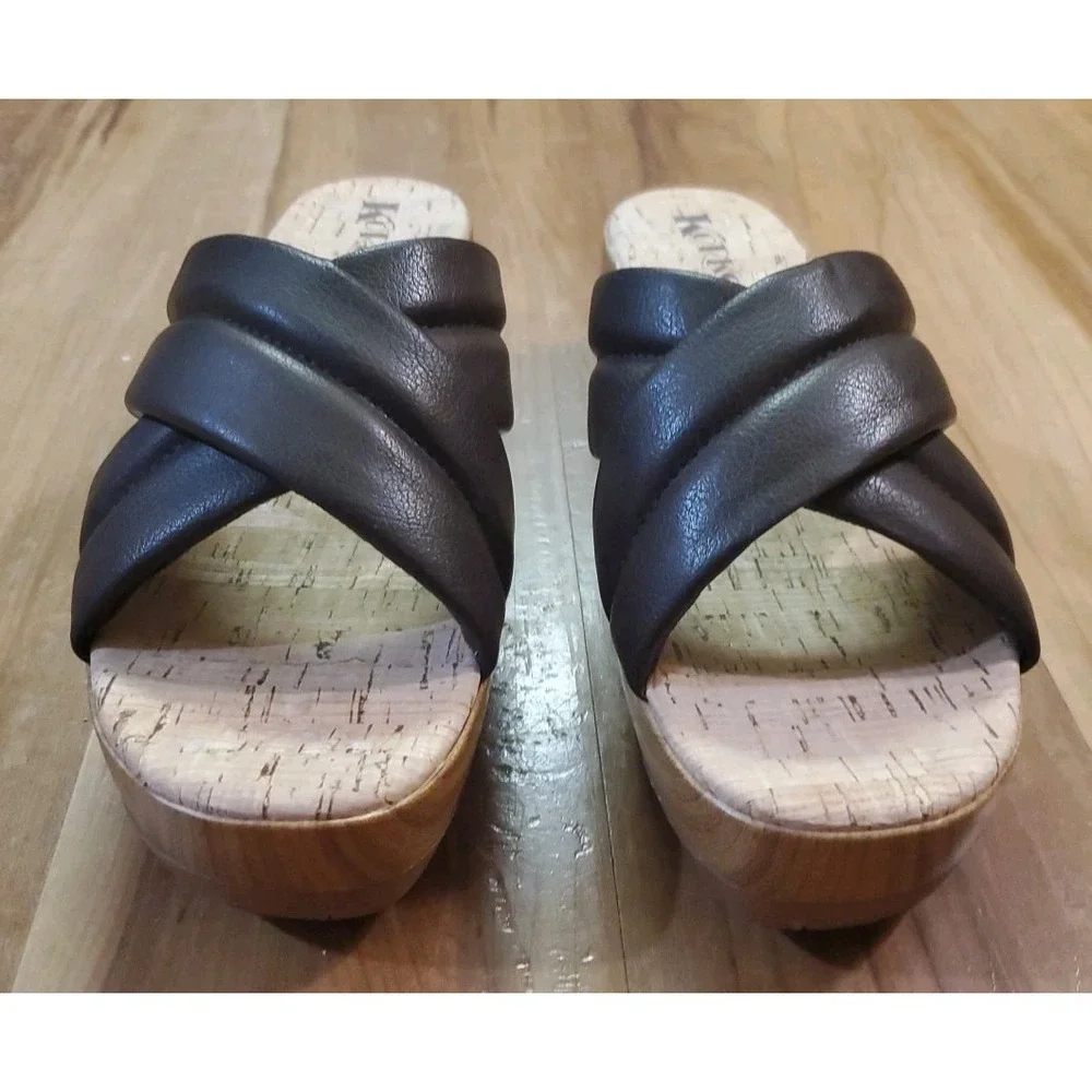 Korks Faithe Platform Wedge Womens Sandal Size 11 Dark Brown Strap Cork Heels